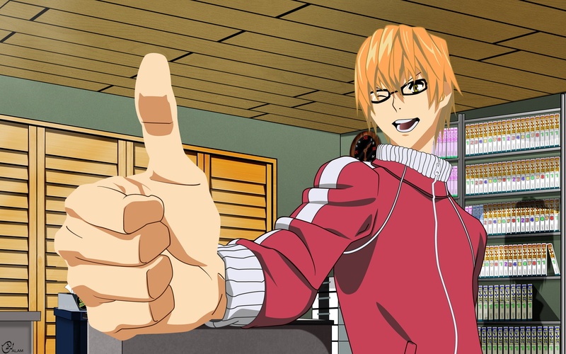 2K, gesture, finger, glasses, bakuman, blonde, akito takagi