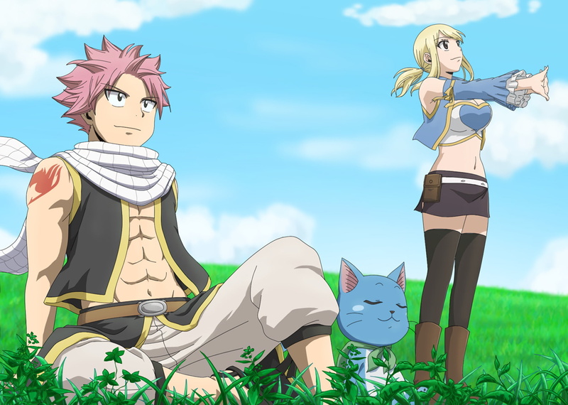 Anime, Happy (Fairy Tail), Natsu Dragneel, Fairy Tail, 1080P, Lucy Heartfilia
