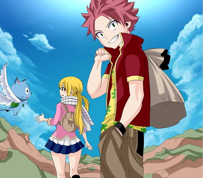 Fairy Tail, Anime, Happy (Fairy Tail), Natsu Dragneel, Lucy Heartfilia, 1080P
