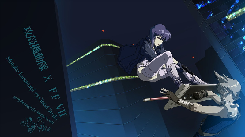 strife, videogames, final, ghost, fantasy, fight, anime, kusanagi, cloud, motoko, 1080P, shell