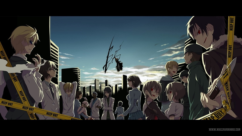 1080P, Orihara Izaya, Kida Masaomi, Durarara!!, Heiwajima Shizuo, Ryuugamine Mikado, police tape