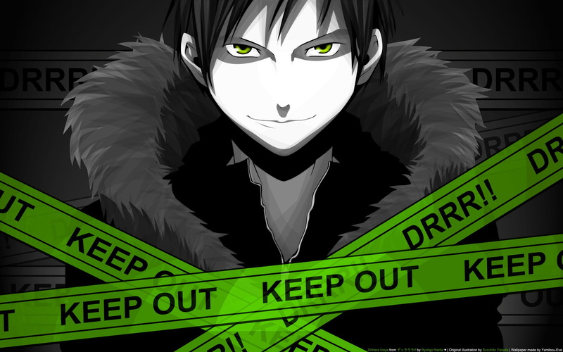 1080P, police tape, anime, Durarara!!, green eyes, Orihara Izaya