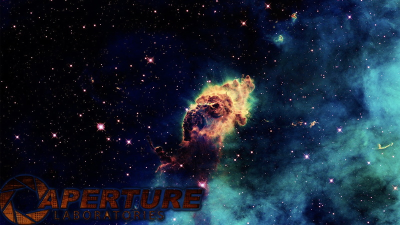 star - space, outdoors, no people, video games, beauty in nature, western script, Aperture Laboratories, multi colored, galaxy, orange, constellation, mystery