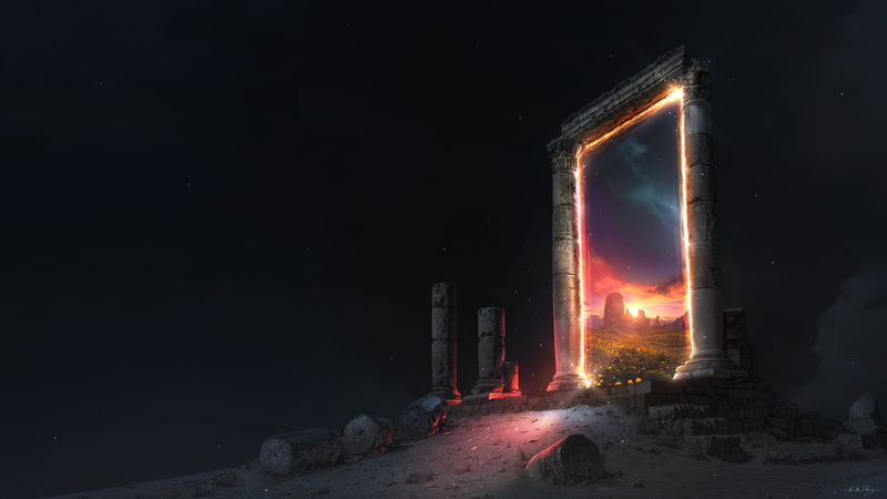 fantasy art, Portal, 2K, stones, stars