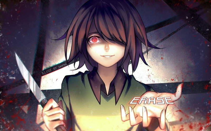 Red Eyes, Knife, Undertale, Brown Hair, Video Game, Chara (Undertale), Weapon, Blood, Smile, 1080P