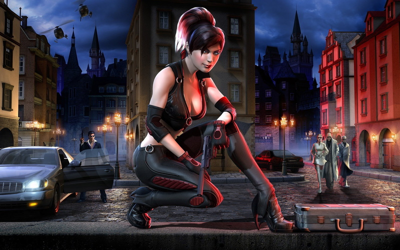 girls, mafia, the city, night, gun, helicopters, 1080P, men, lights, Bloodrayne, crime