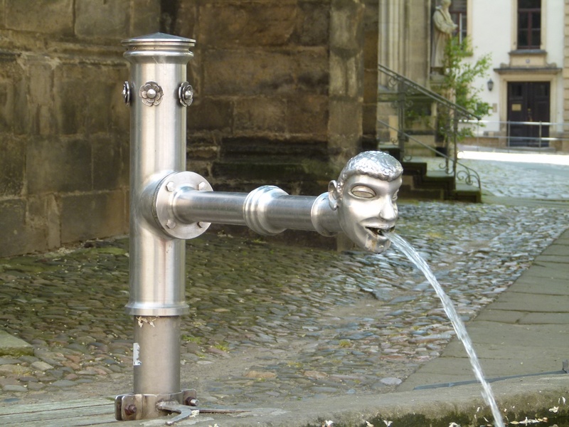 water pipe, unique, faucet, pirna, steel, no people, flowing water, 2K, nature, pavement, city, urban, spigot, outdoors, silver, metal, architecture, pipe