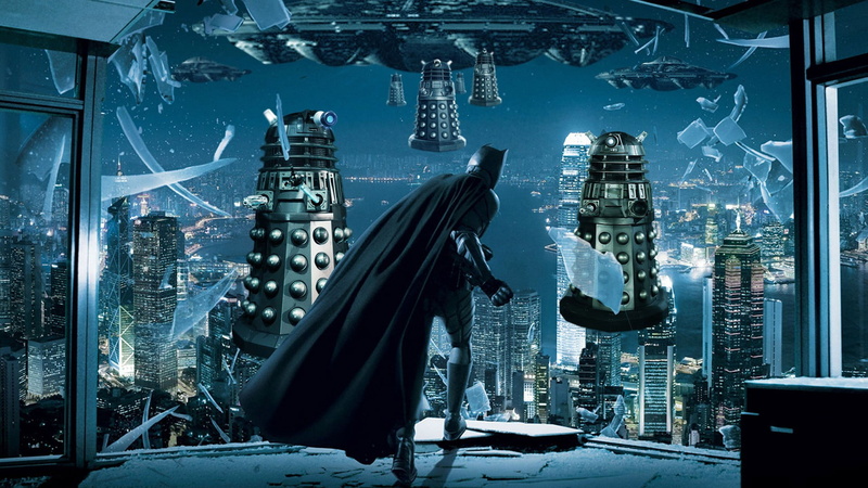 night, representation, financial district, built structure, 1080P, outdoors, city, no people, The Dark Knight Rises, crossover, Daleks, travel, glass - material