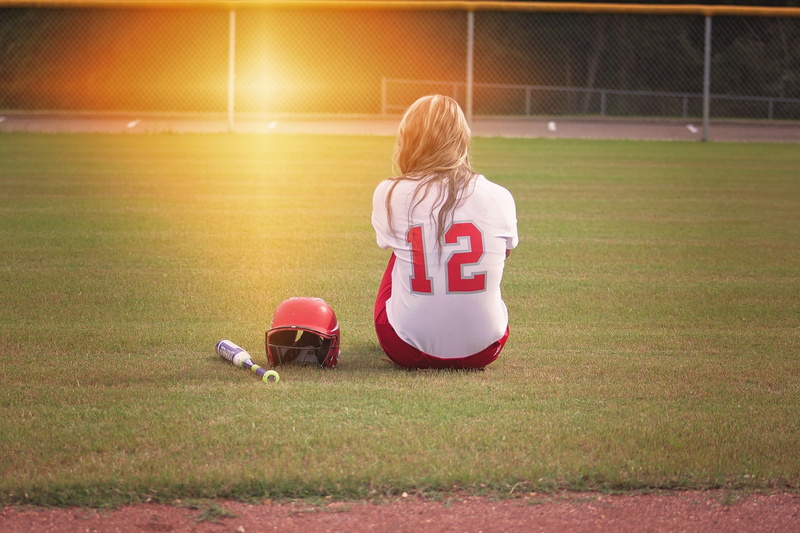 rear view, sports uniform, child, sports equipment, lonely, team sport, uniform, model, playing field, grass, grass field, girl, woman, nature, lawn, childhood