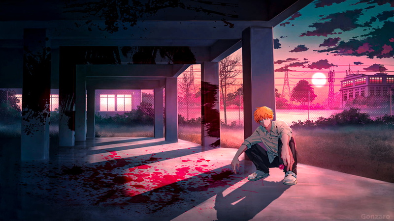 anime boys, blood, yellow hair, Denji (Chainsaw Man), 1080P