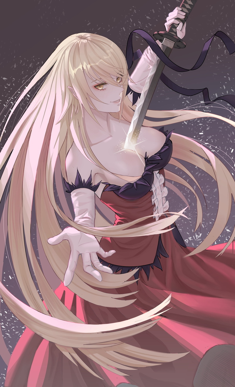 portrait display, anime girls, Monogatari Series, 2K, blonde, anime, Drid, Oshino Shinobu