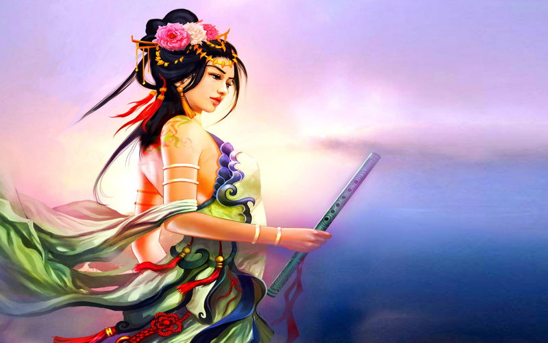 flute, desktop, traditional, backgrounds, beautiful, 1080P, bamboo, japanese, goddess