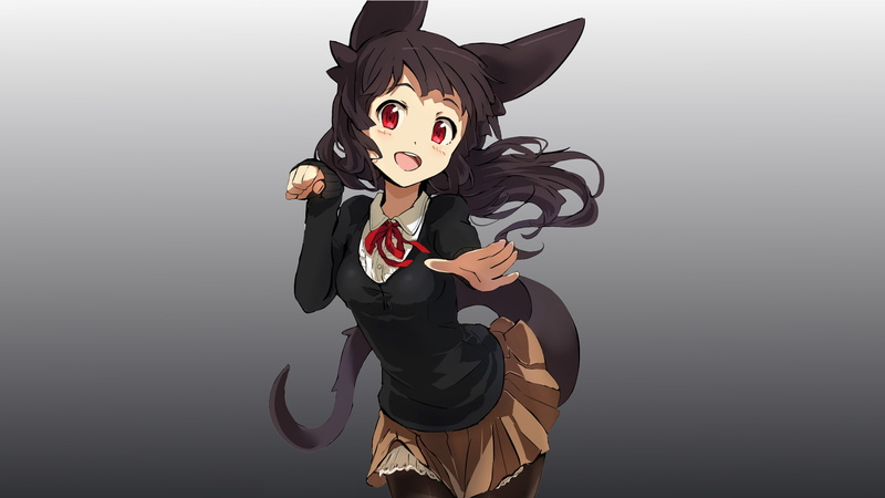 front view, animal ears, original characters, gray, hairstyle, looking at camera, suit, one person, disguise, indoors, tail, young adult, adult, studio shot