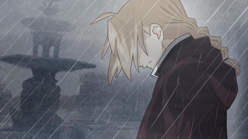 window, glass - material, built structure, anime boys, blonde, creativity, rain, 2K, Elric Edward, outdoors, digital composite, building exterior, standing