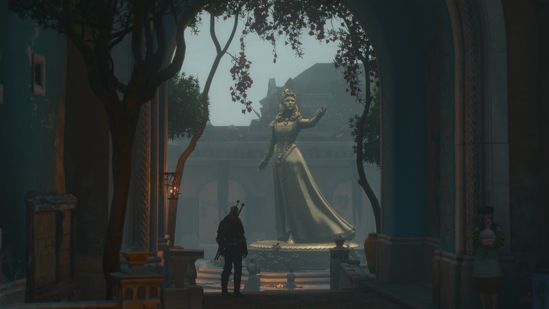 leisure activity, building, plant, statue, lifestyles, indoors, built structure, standing, real people, one person, tree, The Witcher, art and craft, Geralt of Rivia