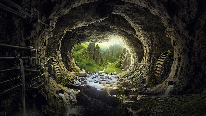 river, 4K, Pandora, 4K, Fantasy, Tunnel, HD, cave