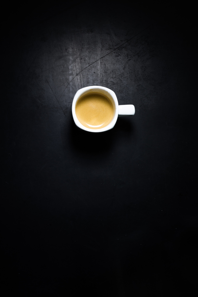 white, cup, coffee, foam, top view, black, 5K, table, shadow, minimalism