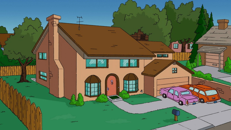 TV, nature, outdoors, no people, house, pool, sunlight, day, residential district, green color, cartoon, tree, building, multi colored, window, 2K, water