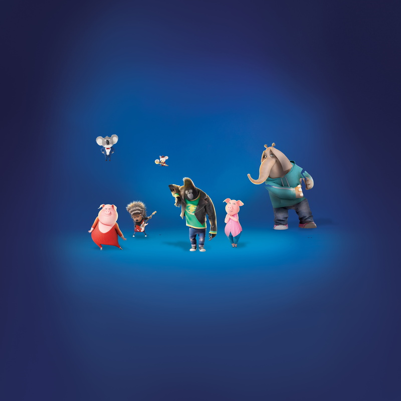 Meena, Rosita, Gunter, Johnny, Buster Moon, 5K, Sing, Ash, Mike