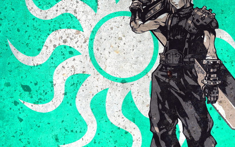 art and craft, paint, people, Cloud Strife, uniform, 2K, city, graffiti, creativity, green color, Final Fantasy, standing, outdoors, government, video games