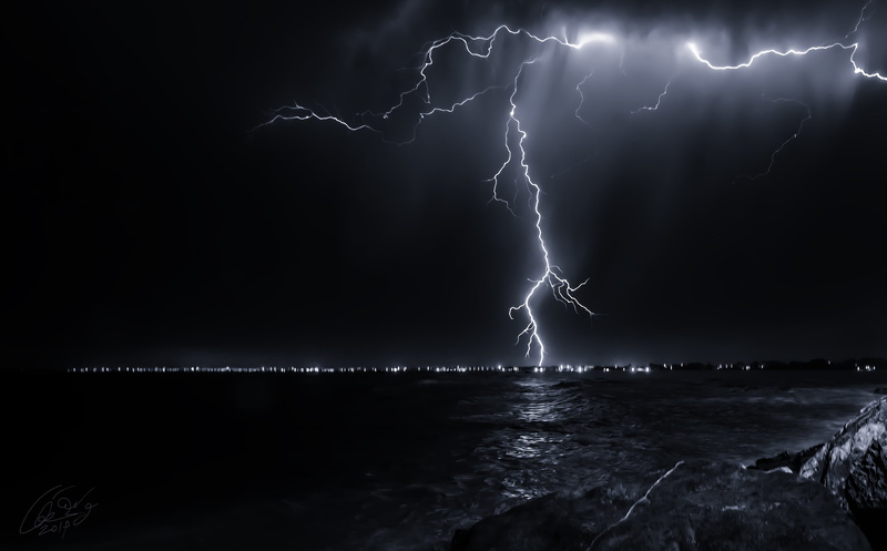 nature, sea, lightning, 4K, ocean, storm, sky, night, rain