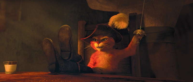 one animal, Puss In Boots, front view, looking, animal themes, home interior, no people, domestic animals, Movie, vertebrate, animal body part, animal