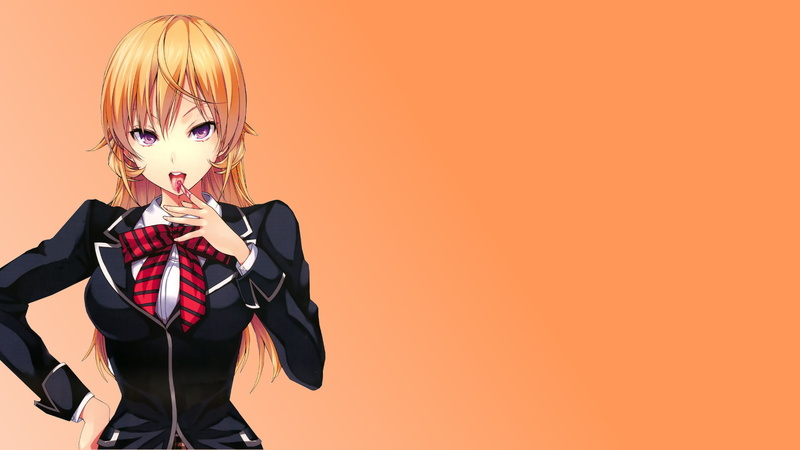 simple background, studio shot, copy space, Shokugeki no Souma, hair, looking at camera, girls, one person, portrait, blond hair, hairstyle, indoors, females