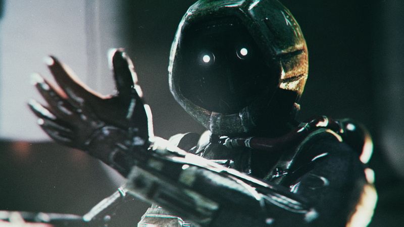 transportation, robot, protection, focus on foreground, close-up, indoors, still life, selective focus, no people, SOMA, video games, 1080P, mech, headwear