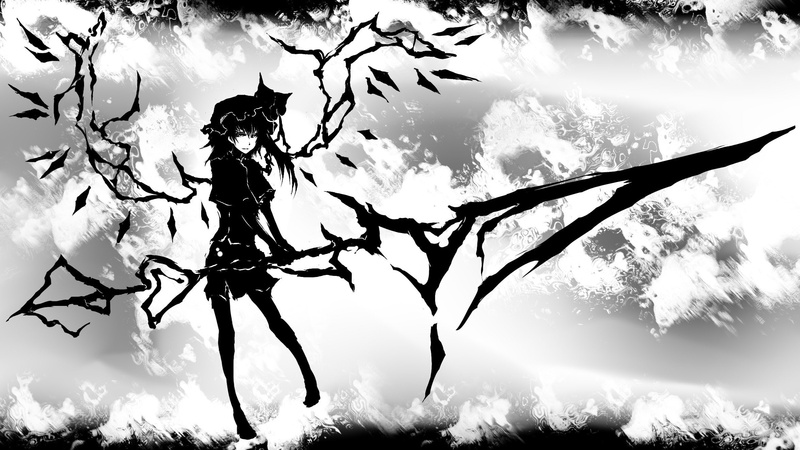 Touhou, 1080P, Flandre Scarlet, anime, anime girls, monochrome