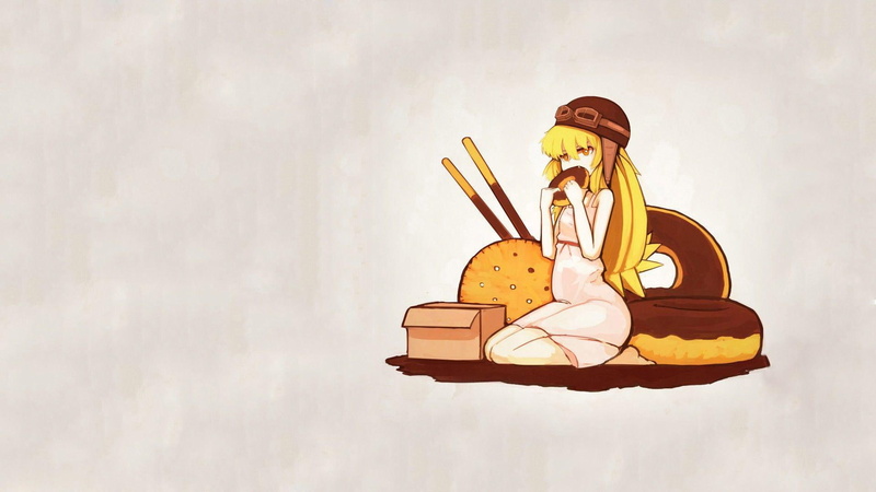 1080P, bakemonogatari, girl, anime, oshino, eating, shinobu oshino, character, cookies, photo, 1920x1080, shinobu