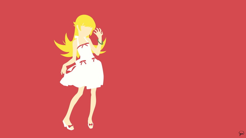 long, series, 1920x1080, dress, girls, oshino shinobu, background, red, red background, long hair, monogatari series, vectors, hair, anime girls, anime
