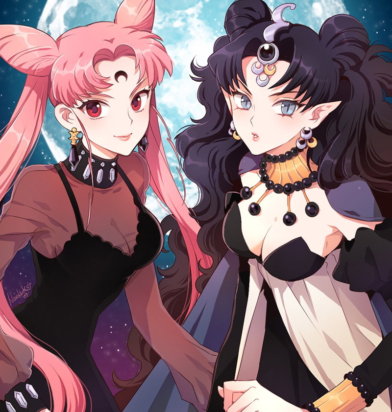 dress, girls, moon, dark, sailor, group, 720P, series, anime, characters, chibiusa, beautiful