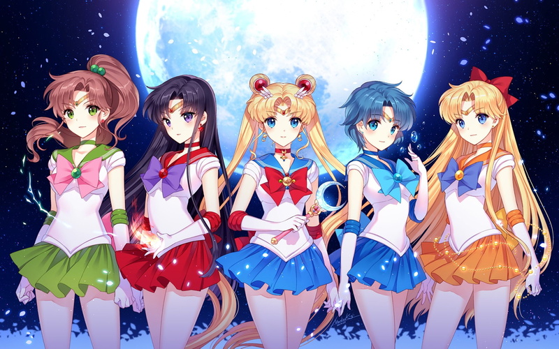 hair, girls, series, long, venus, cute, moon, beautiful, group, anime, 1080P, dress, girl, sailor, characters, mars