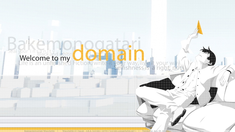 representation, human representation, yellow, communication, Monogatari Series, digital composite, indoors, wall - building feature, people, seat, Araragi Koyomi