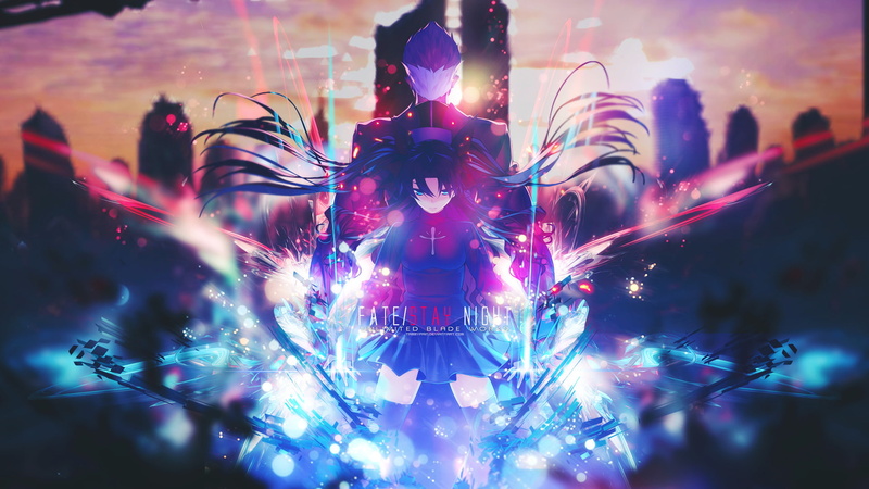 Anime, digital, Boy, stay, Long Hair, Skirt, Girl, rin, Archer (Fate/Stay Night), Thigh Highs, 1080P, Fate Series, Blue Eyes, Rin Tohsaka, fate