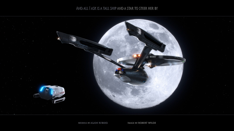 shuttle, trek, star, enterprise, stars, 4K, moon, starship, spaceship