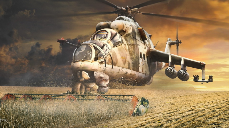 artwork, 1080P, helicopters, Vertical take-off harvester, humor, Mil Mi-24