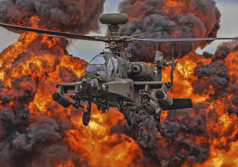helicopter, Boeing AH-64 Apache, Gunship, gray, Attack helicopter, 4K, 4K