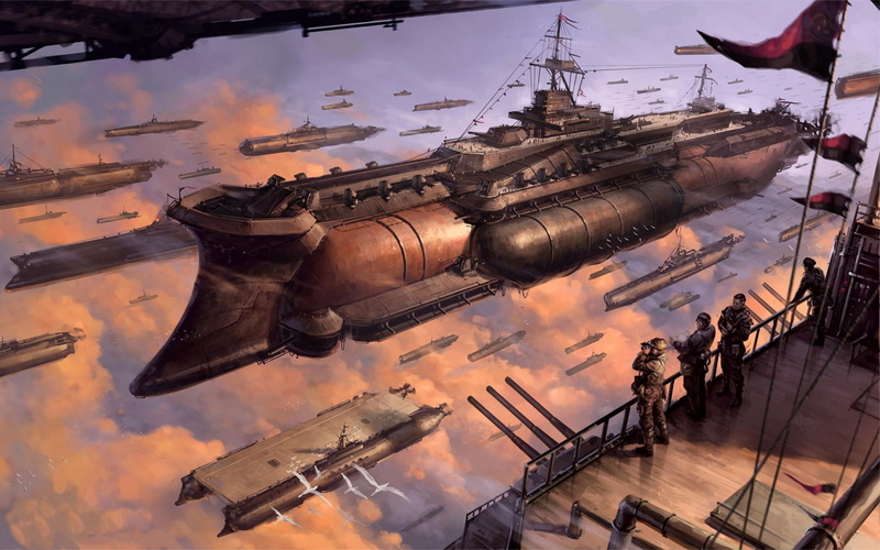 history, built structure, building exterior, nature, low angle view, day, no people, transportation, fantasy art gunships futuristic, metal, cloud - sky