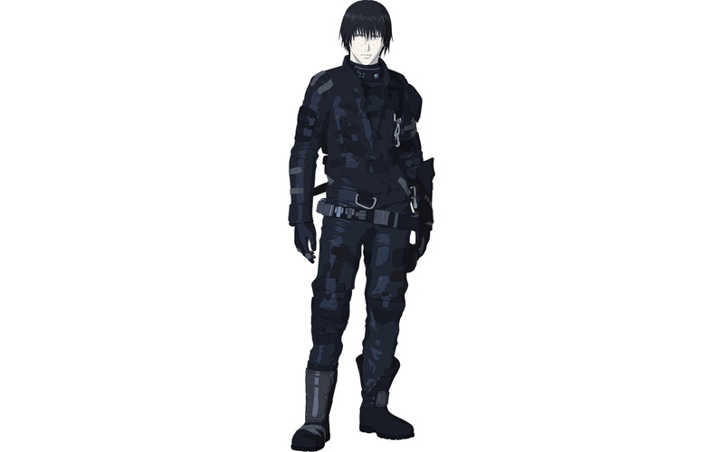 Blame!, government, indoors, security, one person, cut out, black color, portrait, anime, movies, white background, front view, full length, standing, looking at camera