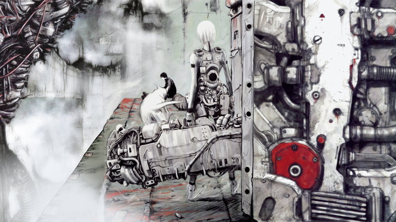 1080P, girl, blame, manga, guy, cyberpunk, art