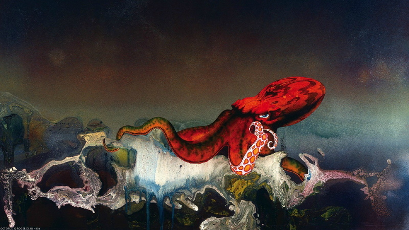 digital art, ship, 1080P, Roger Dean, octopus