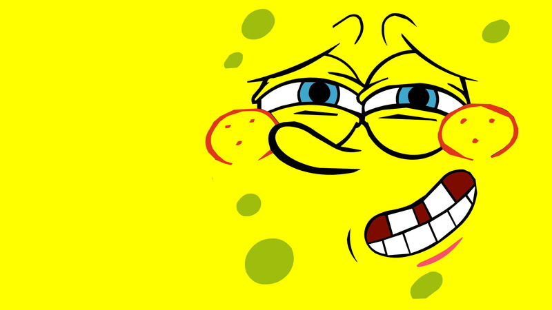 body part, close-up, bob esponja, colored background, studio shot, humor, human face, hand, human body part, men, green color, yellow background, SpongeBob SquarePants