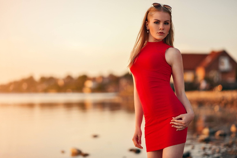 blonde, Tonny Jorgensen, girl, dress, red, Sofie Elena, Nathan Photography, glasses, 1080P