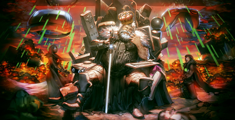 Gabe Newell, 5K, king, PC Master Race, tattoo, digital art, Controllers, sword, PC Gaming, Keyboards, Nvidia, Nathan Drake, AMD, Master Chief, throne