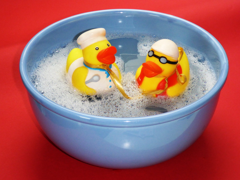 figure, indoors, rubber ducks, crook, rubber duckies, funny, splashing, food, foam, swimming pool, no people, cold temperature, squeak duck, ducks, white