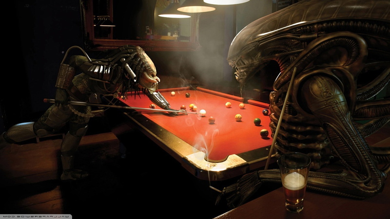 music, Alien Vs. Predator, Bar, real people, skill, holding, incidental people, musical instrument, stage, indoors, occupation, leather, 3d, Aliens, Pool Table