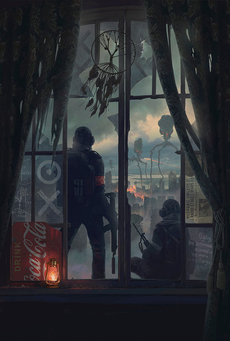 alien attack, 720P, digital art, Alexey Egorov, fantasy art, lantern, Dreamcatcher
