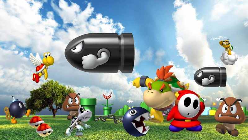large group of objects, Bob-omb, group of objects, Mario, 1080P, cloud - sky, animal representation, mammal, sport, Bowser Jr., tree, animal, plant, nature