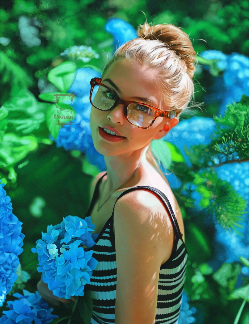 hairstyle, glasses, nature, young women, Sun, sunglasses, garden, realist, beautiful people, green color, portrait, 1080P, beautiful woman, outdoors, adult